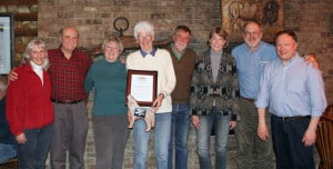 Left to right: Debbie Hinchcliff, Dr. L. David Mech, Nancy jo Tubbs, Kirsty Peake, Alan Peake, Nancy Gibson, Dick Thiel, and Rob Schultz